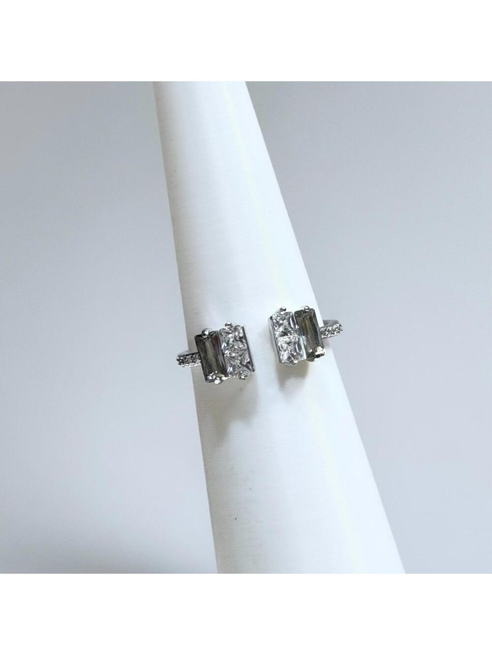 Bomb Party Ring Sz 8 "Always Glowing" Smokey Grey Topaz & CZ on Rhodium